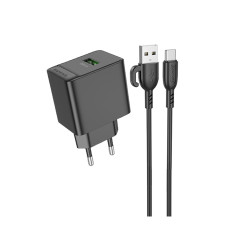 Сетевое Зарядное Устройство Borofone BAS12A 1USB QC3.0 18W+USB to Type-C Белый