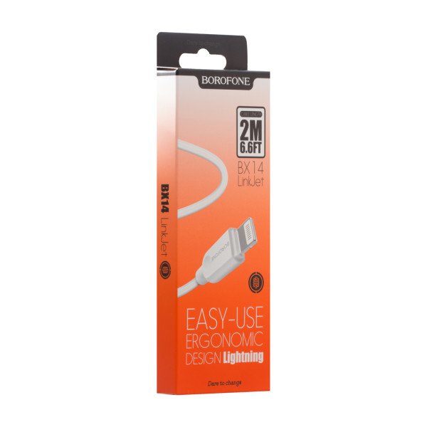 Кабель USB Borofone BX14 Lightning 2m М'ята упаковка Білий