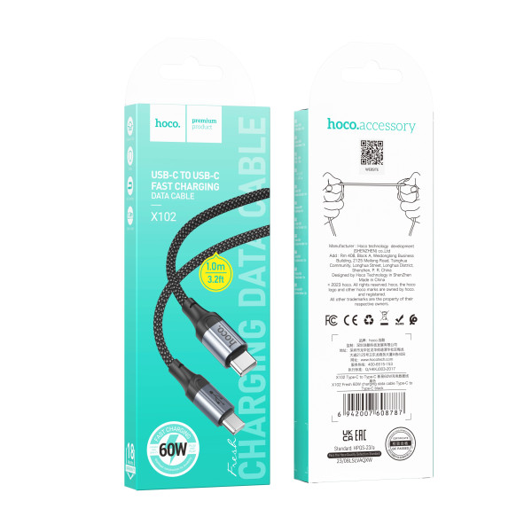 USB Hoco X102 Type-C to Type-C 60W Черный