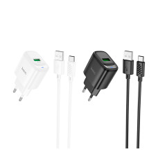 Мережевий Зарядний Пристрій Hoco C140A 1USB QC 18W+USB to Type-C Бiлий