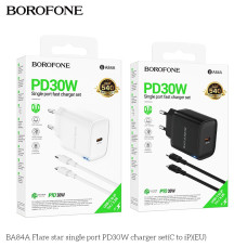 Сетевое Зарядное Устройство Borofone BA84A 1USB-C PD/QC 30W+Type-C to Lightning Белый