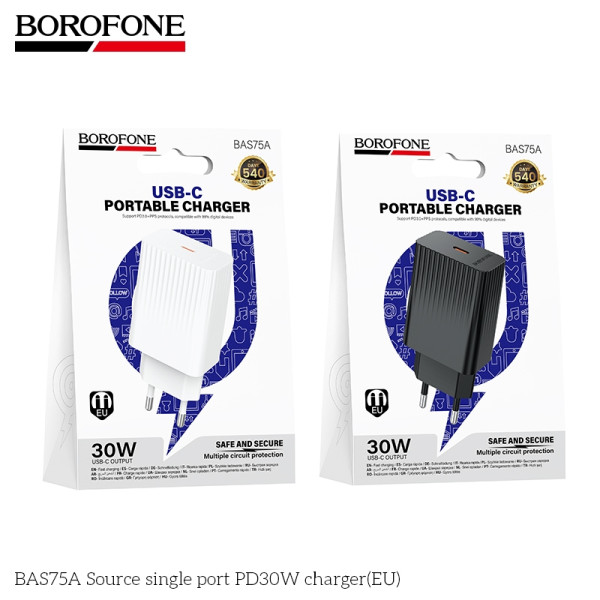 Сетевое Зарядное Устройство Borofone BAS75A 1USB-C PD/QC 30W Белый
