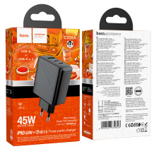 Мережевий Зарядний Пристрій Hoco CS26A 2USB-C/1USB PD/QC 45W Чорний