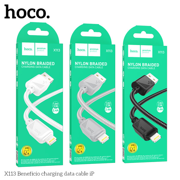 Кабель USB Hoco X113 Lightning 2.4A Бiлий