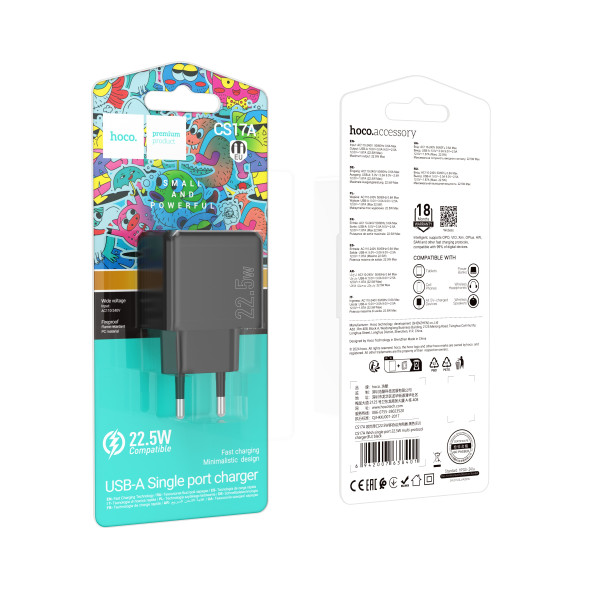 Мережевий Зарядний Пристрій Hoco CS17A 1USB Multi-Protocol 22.5W Чорний