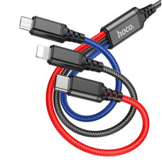 Кабель USB Hoco X76 3-in-1 IP+Type-C+Micro 2A Чорний