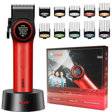 Аккумуляторная машинка для стрижки VGR V-001 RED, 10 насадок, 9000 RPM, АКБ 4600 mAh, LED дисплей