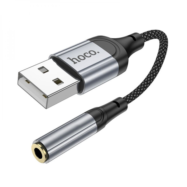 Перехідник Hoco LS36 Sound Card USB to AUX 3.5mm (female) 12cm Чорний