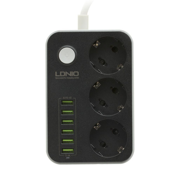 Мережевий Подовжувач LDNIO SE3631 6USB 3.4A / 3 Socket Чорний