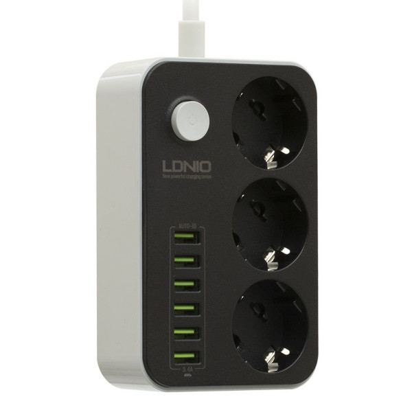 Мережевий Подовжувач LDNIO SE3631 6USB 3.4A / 3 Socket Чорний