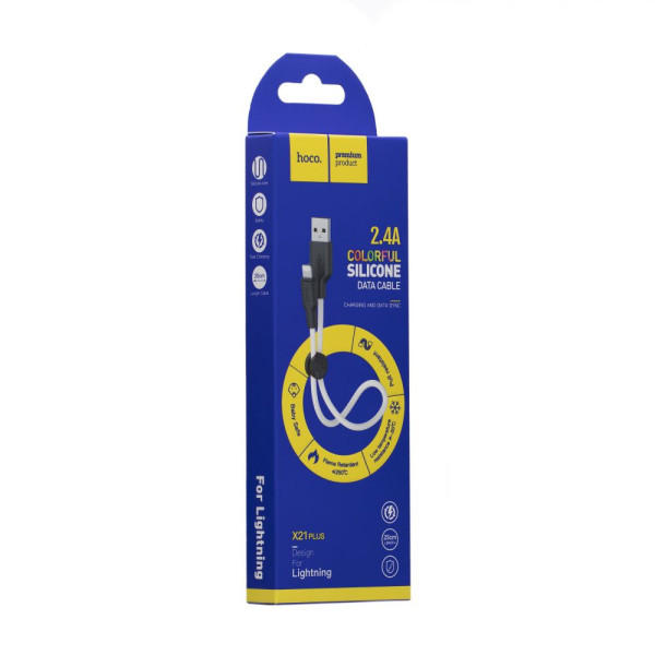 Кабель USB Hoco X21 Plus Silicone Lightning 0.25m Чорно-Червоний