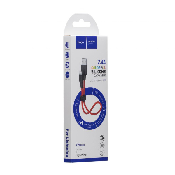 Кабель USB Hoco X21 Plus Silicone Lightning 0.25m Чорно-Червоний