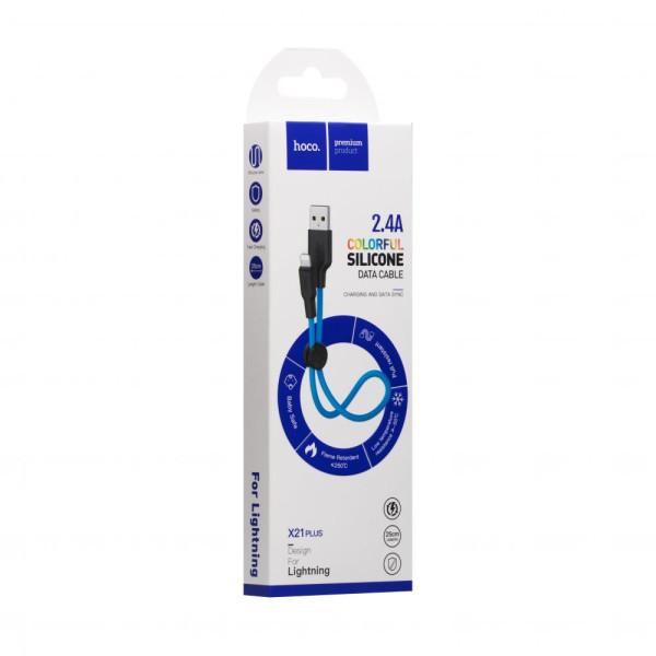 Кабель USB Hoco X21 Plus Silicone Lightning 0.25m Чорно-Червоний