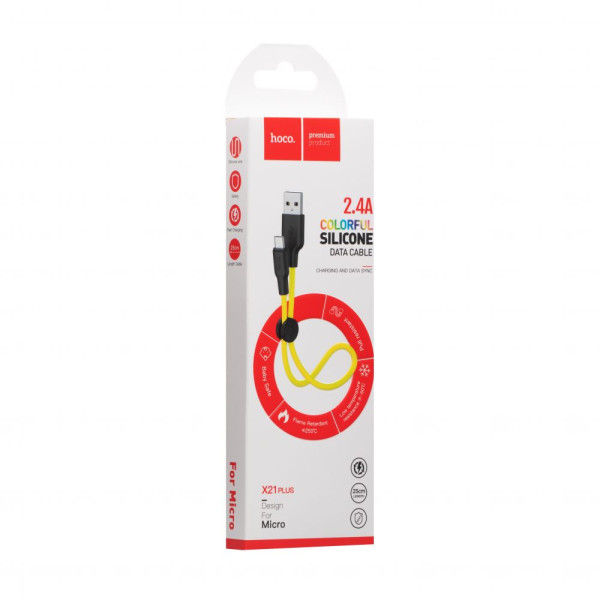 Кабель USB Hoco X21 Plus Silicone Micro 0.25m Чорно-Червоний