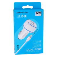 Авто Зарядное Устройство Borofone BZ14 Lightning 2USB 2.4A Белый