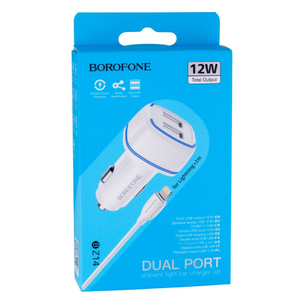 Авто Зарядное Устройство Borofone BZ14 Lightning 2USB 2.4A Черный