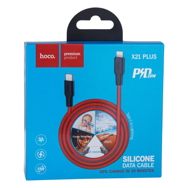 USB Hoco X21 Plus Silicone PD 20W Type-C to Lightning Черно-Белый