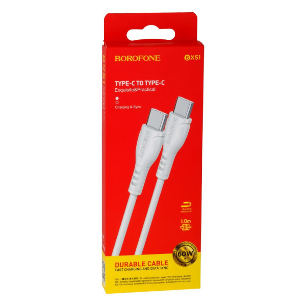 USB Borofone BX51 Triumph Type-C to Type-C 60W Колір Бiлий