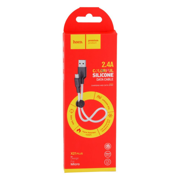Кабель USB Hoco X21 Plus Silicone Micro 0.25m Чорно-Червоний