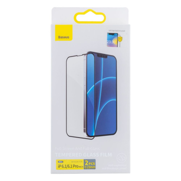 Защитное стекло Baseus 0.23 mm для iPhone 13/13 Pro/14/16e (2 шт) SGQP020101 Черный