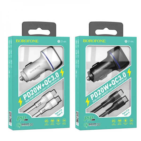 Авто Зарядное Устройство Borofone BZ14A PD20W+QC3.0 Type-C to Type-C 3A Черный
