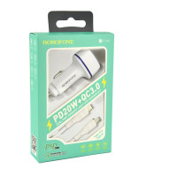 Автомобільний Зарядний Пристрій Borofone BZ14A PD20W+QC3.0 Type-C to Type-C 3A Чорний