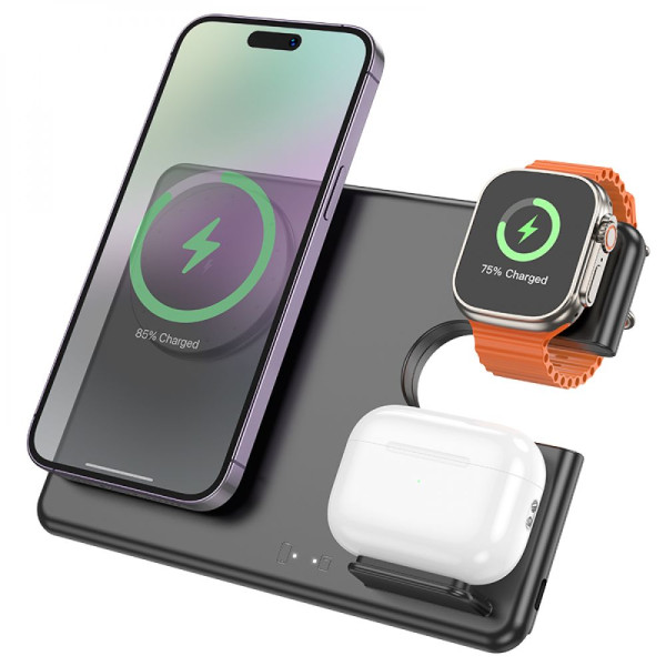 Бездротовий Зарядний Пристрій Hoco CQ1 3-in-1 15W (for iWatch) Чорний