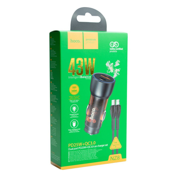 Автозарядное устройство для Hoco NZ8 Sprinter 43W PD25W+QC3.0 Type-C to Lightning Цвет Оранжевый