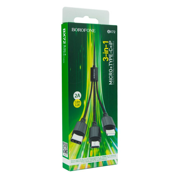 USB Borofone BX72 3-in-1 IP+Type-C+Micro Черный