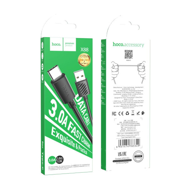 USB Hoco X88 Gratified Type C 3A Черный