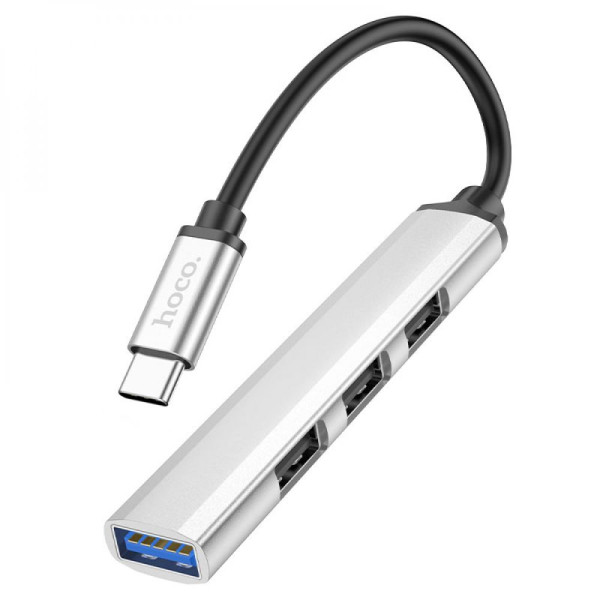 Хаб USB Hoco HB26 4 in 1 adapter(Type-C to USB3.0+USB2.0*3) Сiрий