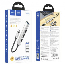 Хаб USB Hoco HB26 4 in 1 adapter(Type-C to USB3.0+USB2.0*3) Сiрий