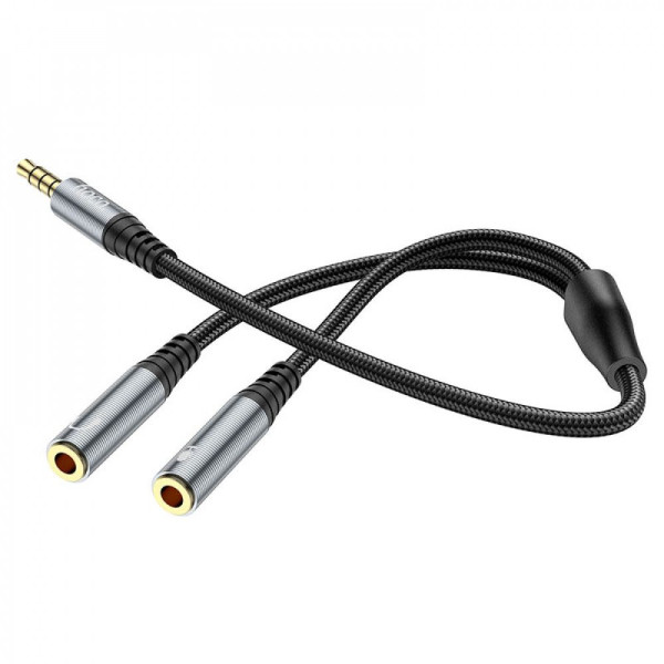 Audio Splitter  Hoco UPA21 2-in-1 3.5 male to 2 female Серый