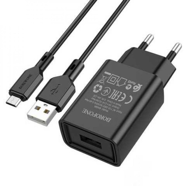 Мережевий Зарядний Пристрій Borofone BA68A Micro 1USB 2.1A Колір Чорний