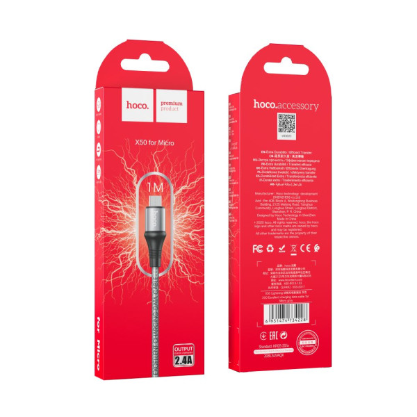 USB Hoco X50 Excellent Micro Серый