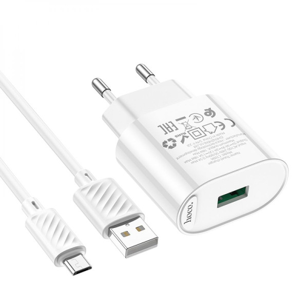 Мережевий Зарядний Пристрій Hoco C109A 1USB QC 18W+USB to Micro Бiлий