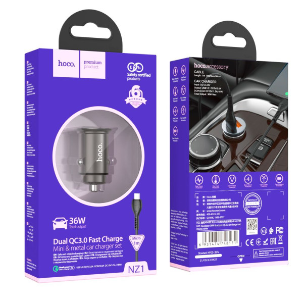 Авто Зарядное Устройство Hoco NZ1 36W QC3.0 Micro Черный