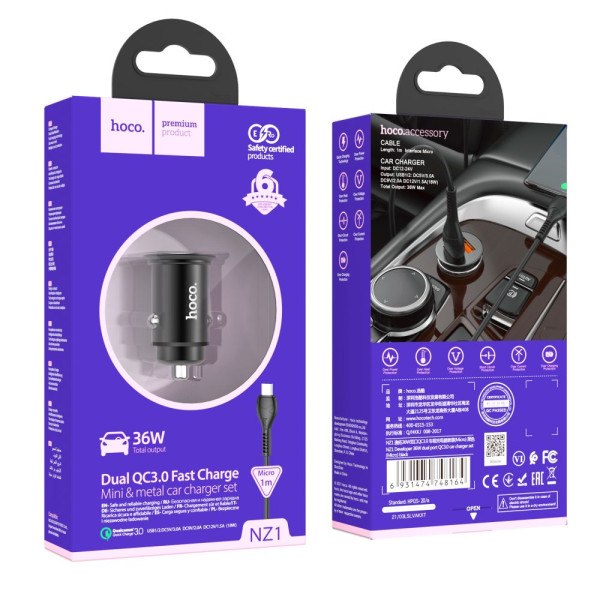 Авто Зарядное Устройство Hoco NZ1 36W QC3.0 Micro Черный