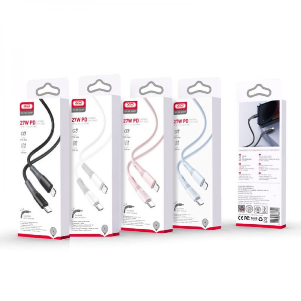 Кабель USB XO NB-Q226A 27W Silicone two-color TYPE-C to Lightning Рожевий