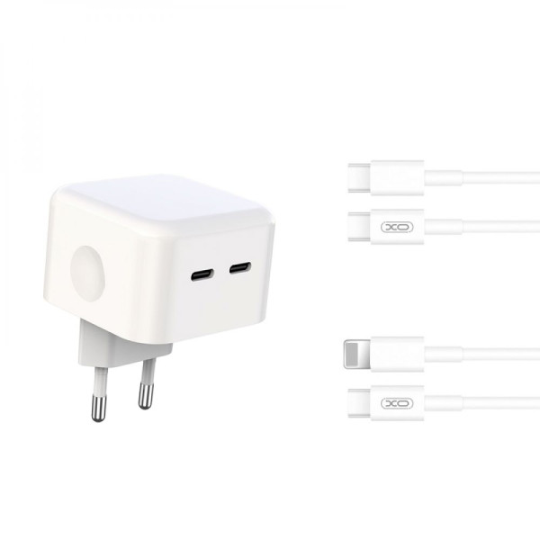 Мережевий Зарядний Пристрій XO L102 EU Dual type-C port 35W Type-C to Lightning Бiлий