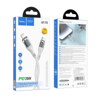 Кабель USB Hoco U115 Transparent PD20W With Display Type-C to Lightning 1.2m Чорний