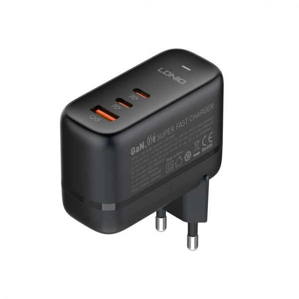 Сетевое Зарядное Устройство LDNIO Q366 1USB/2USB-C GAN PD65W+Type-C to Type-C Черный