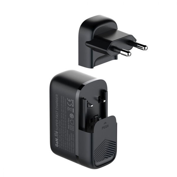 Сетевое Зарядное Устройство LDNIO Q366 1USB/2USB-C GAN PD65W+Type-C to Type-C Черный