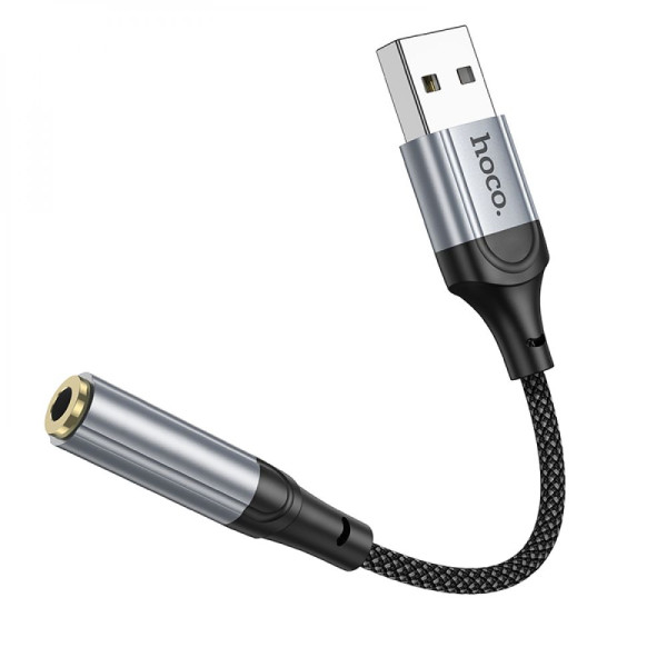 Перехідник Hoco LS36 Sound Card USB to AUX 3.5mm (female) 12cm Чорний