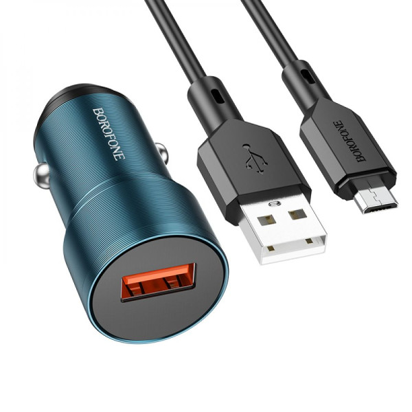 Авто Зарядное Устройство Borofone BZ19A Wisdom QC3.0 18W Micro Сапфирово-синий