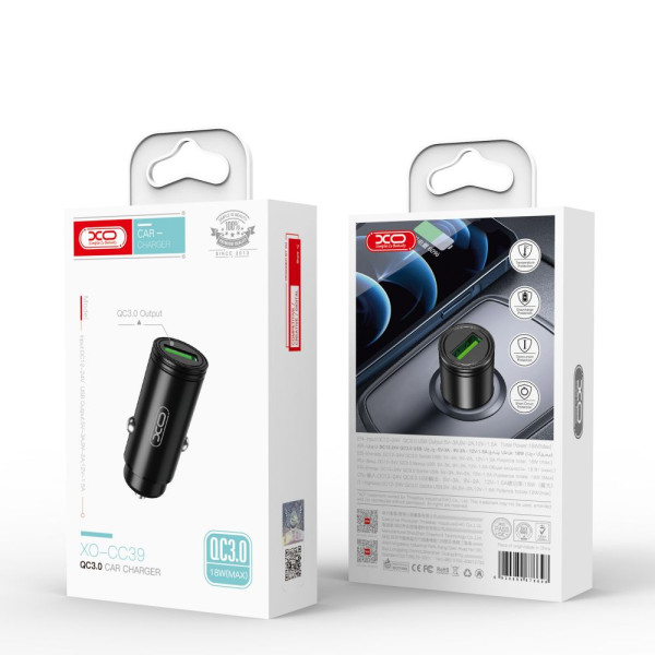 Авто Зарядное Устройство XO CC39 QC3.0 18W Черный