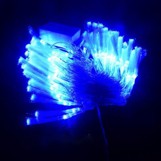 Гирлянда LED 100 синяя, прозрачный провод, кисточка