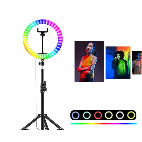 Кільцева LED лампа RGB MJ26, 26см, USB, 5V, 1 кріплення, управління на дроті Без штативу