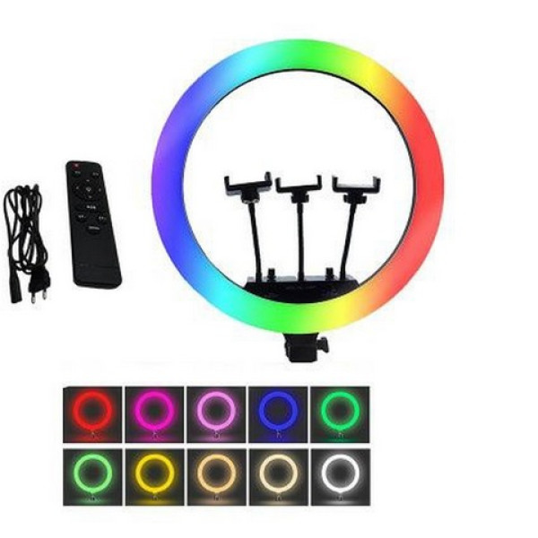Кільцева LED лампа RGB MJ36 (36см, 3 кріплення, керування на дроті + пульт)